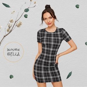 💖Black Plaid Shein Sexy Dress with Bottom Slits 0X -item008-